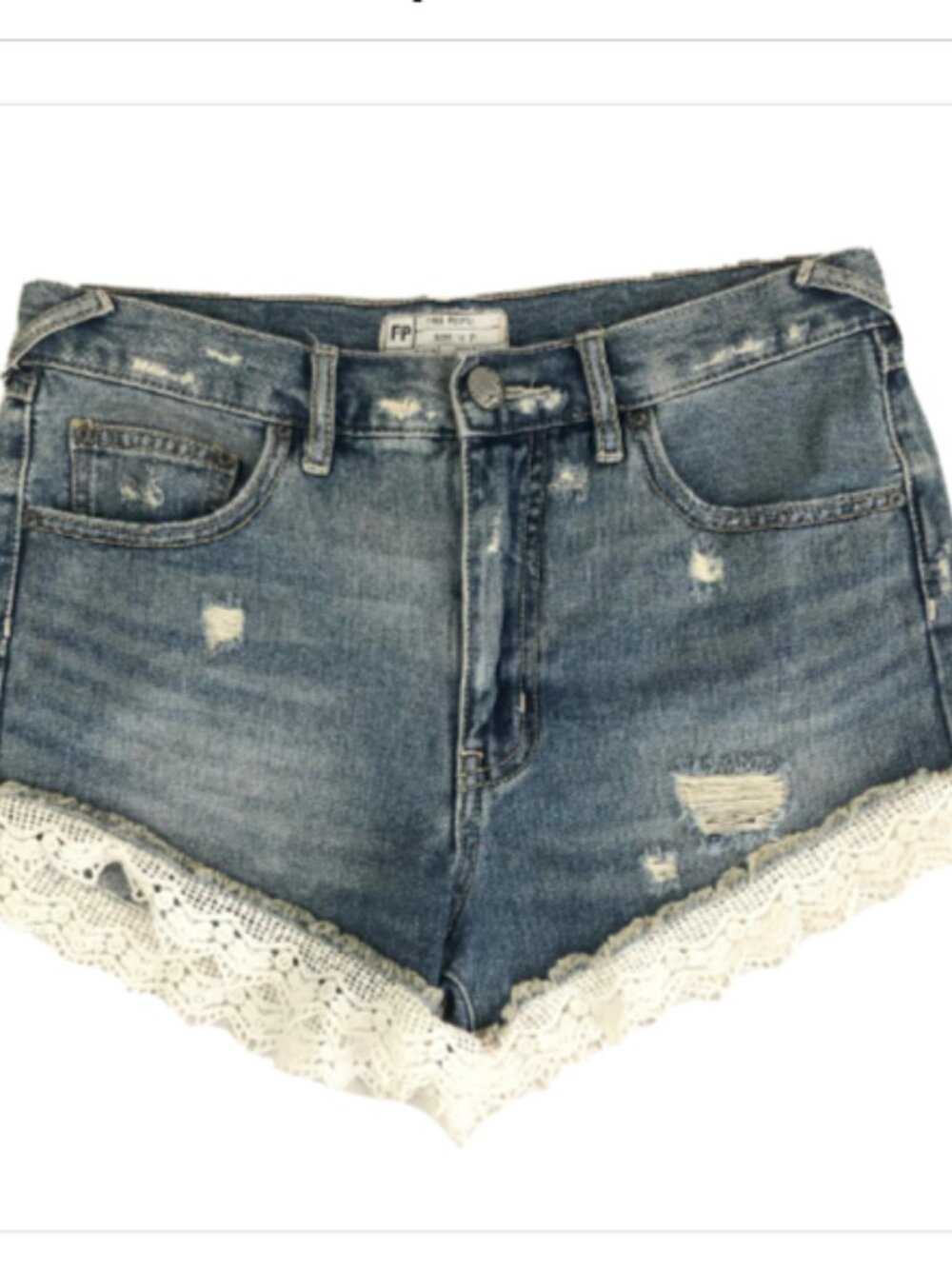 Free People Womens 27 Lace Crochet Trim Distressed Denim Shorts